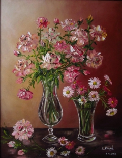 Pink Flowers in a Glass Vases by Elena Roush