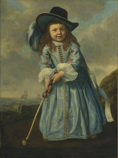 Portrait of a boy playing golf by the shore by Bartholomeus van der Helst