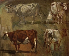 Quatre esquisses de vaches by Constant Troyon