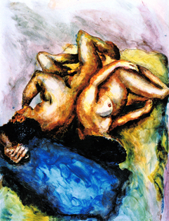 relationship of man and woman couple on bed love painting male female art men women paintings by israeli artist raphael perez by Raphael Perez