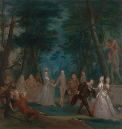 Scene in a park, with figures from the Commedia dell'Arte by Marcellus Laroon the Younger