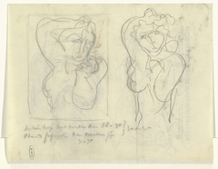 Schetsblad met twee naaktstudies op briefpapier van Roland Holst (als hoogleraar-directeur van de Rijksacademie van Beeldende Kunsten) by Leo Gestel