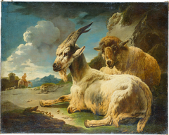 Sheep and Goat in a Rocky Landscape, by Philipp Peter Roos