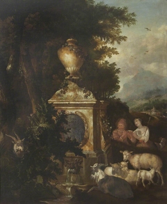 Shepherd and Shepherdess by a Fountain by Anonymous