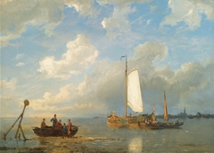 Shipping in a Dutch Estuary at Low Tide by Pieter Cornelis Dommersen