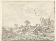 Stenen brug bij een herberg by Pieter de Molijn