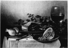 Still life with a roemer and pie by Pieter Claesz