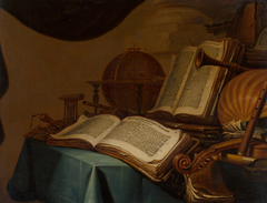 Still Life with Books, a Globe and Musical Instruments by Jan Vermeulen