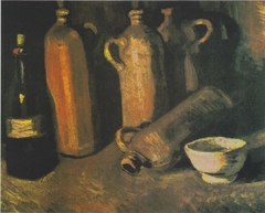 Still Life with Four Stone Bottles, Flask and White Cup by Vincent van Gogh