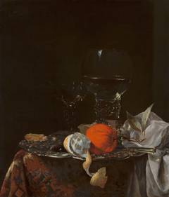 Still Life with Fruit and Wineglasses on a Silver Plate by Willem Kalf