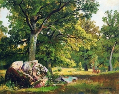 Sunny day in the forest. Oaks by Ivan Shishkin