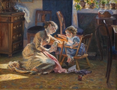 Sunshine in the Living Room. The Artist's Wife and Child by Viggo Christian Frederik Vilhelm Pedersen