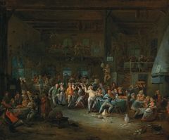 Tavern interior with merry making peasants by Egbert van Heemskerk