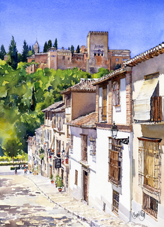 The Alhambra from Calle Victoria, Granada, Spain by Margaret Merry