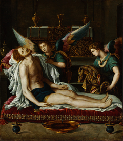 The Body of Christ Anointed by Two Angels by Alessandro Allori