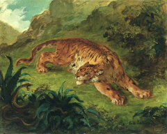 Tigre effrayé par un serpent by Eugène Delacroix