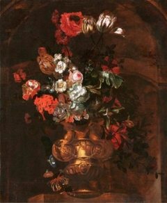 Vase with flowers in a niche by Jacob Campo Weyerman