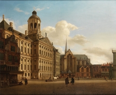 View of the dam with the Town Hall in Amsterdam by Anonymous