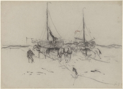 Vissersboten op het strand by Anton Mauve