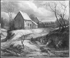 Winterlandschaft mit kämpfenden Reitern (Nachahmer) by Adam Frans van der Meulen