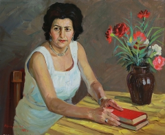 Woman with books by Gevorg Avagyan