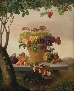 A Basket of Fruit in a Landscape by Christine Løvmand