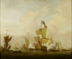 A Calm with a Royal Yacht Firing a Salute by Peter Monamy