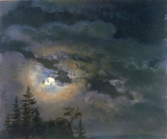 A Cloud and Landscape Study by Moonlight by Johan Christian Dahl