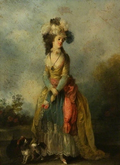 A Lady Walking with a King Charles Spaniel by Jean-Frédéric Schall