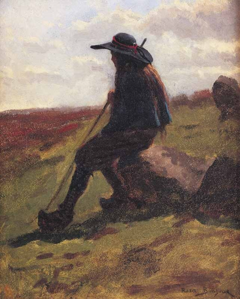 Auvergne peasant sitting on a rock by Rosa Bonheur