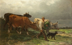 Breton Lad with Cattle by Charles Jacque