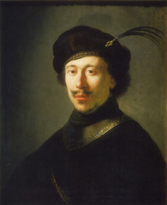 Bust of young man in gorget and plumed cap by Rembrandt