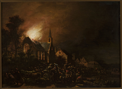 Church on fire by Egbert van der Poel