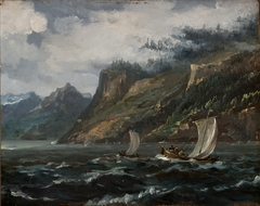 Coastal Landscape with Fishing Boats by Johan Christian Dahl