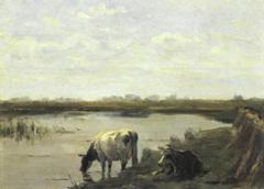 Cows beside the water (copy after Stortenbeker) by Piet Mondrian