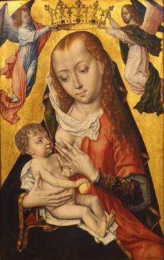 Crowning of Maria and child by two angels by Master of the Bruges Legend of St Ursula