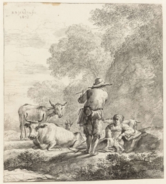 De fluitspelende herder by Nicolaes Pietersz. Berchem