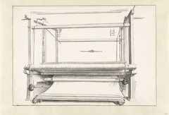 De lakenfabricage: een weefgetouw en enkele losse onderdelen by Willem van Mieris