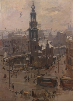 De Munttoren in Amsterdam, dooiweer by Isaac Israels