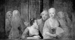 Fashionable Figures, with Two Women Holding Fans by Anonymous