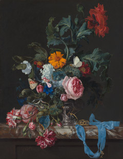 Flower still life with a watch by Willem van Aelst