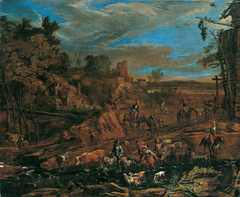 Herbstlandschaft mit Furt und Viehtrieb by Johann Graff