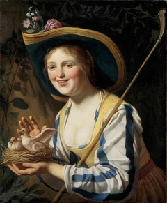 Herderin met duiven by Gerard van Honthorst