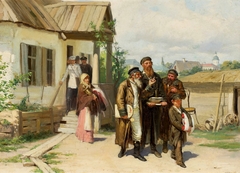 Jews carrying things bought at auction by Mykola Pymonenko