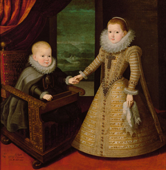 König Philipp IV. von Spanien (1605-1665) in geistlichem Gewand und seiner Schwester Infantin Anna (1601-1666), Bildnis in ganzer Figur by Juan Pantoja de la Cruz