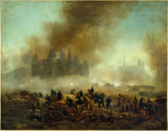 L'Hôtel de Ville incendié, assailli par les troupes de Versailles by Gustave Boulanger