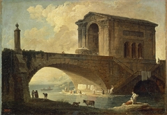 Landscape with a Stone Bridge by Hubert Robert