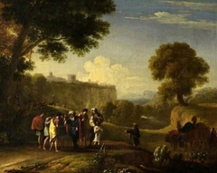 Landscape with the sale of Joseph by Herman van Swanevelt