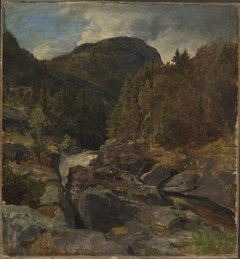 Landscape with Waterfall by Hans Gude