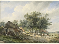 Landschap met boerderijen en vee by Wijnand Nuijen